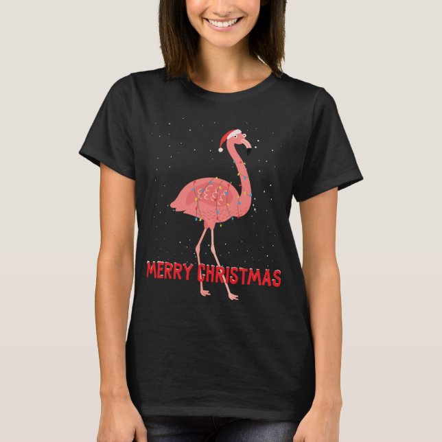 Cute flamingo Julgran Ljus T Shirt (Framsida)