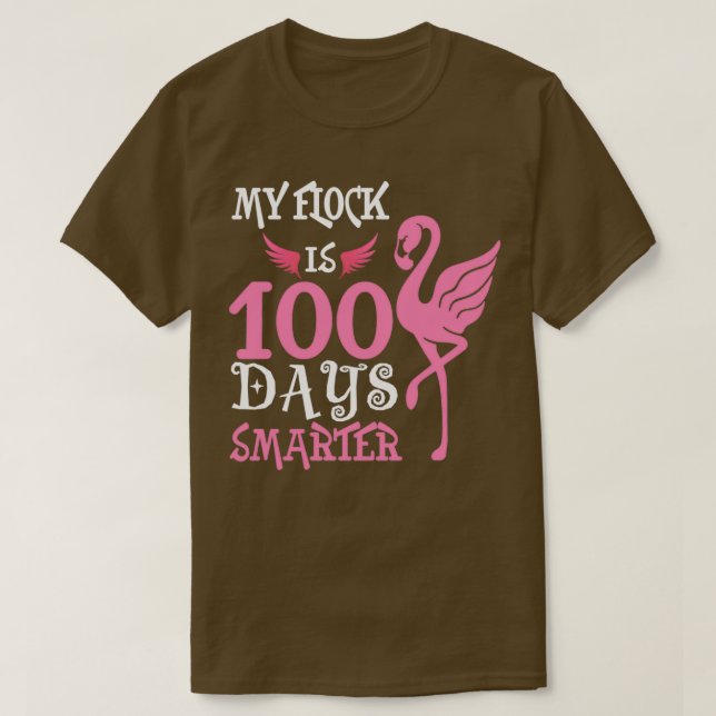 Cute Flamingo Lärare Student min Flock är 100 daga T Shirt (Design framsida)