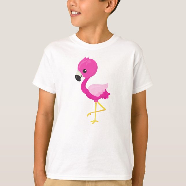 Cute Flamingo, Little Flamingo, Rosa Flamingo T Shirt (Framsida)