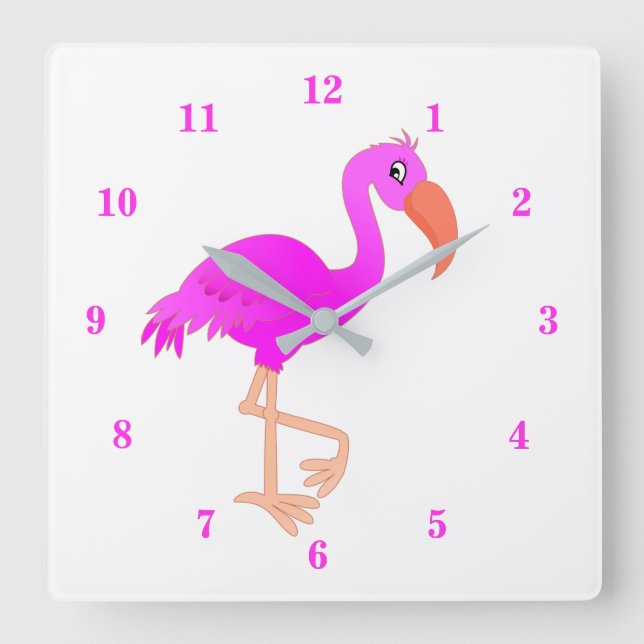 Cute Flamingo - Lycklig Fyrkantig Klocka (Framsida)