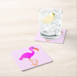 Cute Flamingo - Lycklig Underlägg Papper Kvadrat