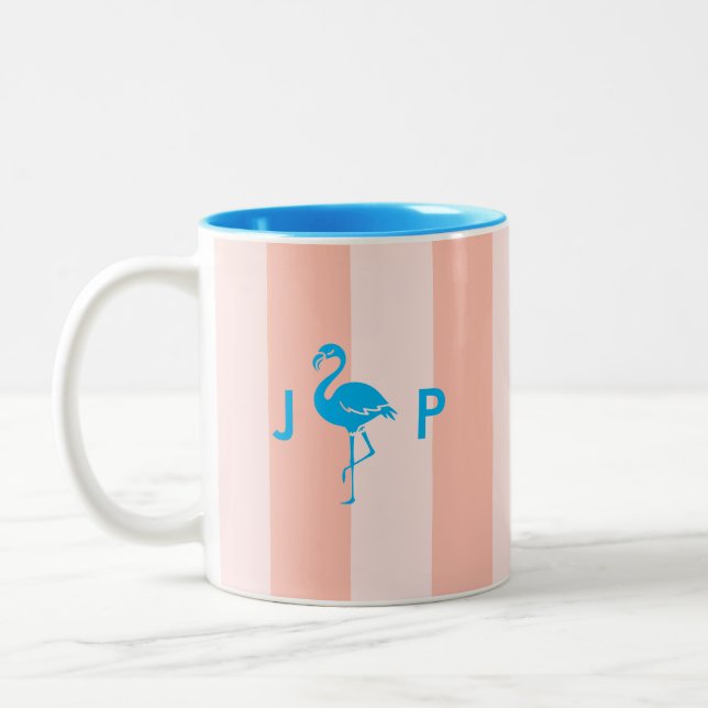 Cute Flamingo | Minimalistisk monogram Initialer Två-Tonad Mugg (Vänster)
