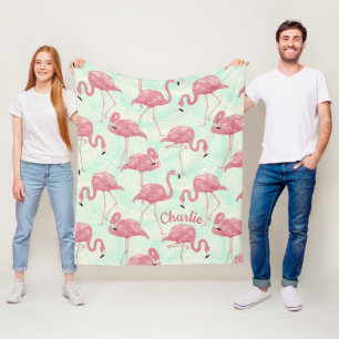Cute Flamingo mönsterfilt för eget namn fleece f