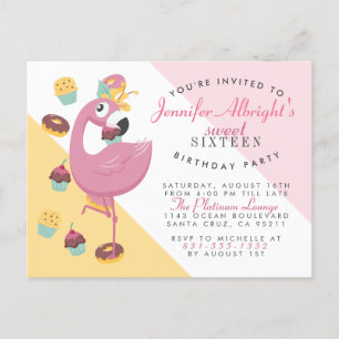 Cute Flamingo, Muffinsar och Doughnut Sweet 16 Par Inbjudan Vykort