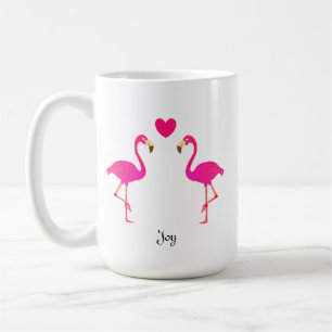 Cute flamingo-par, hjärta och kalligrafi kaffemugg