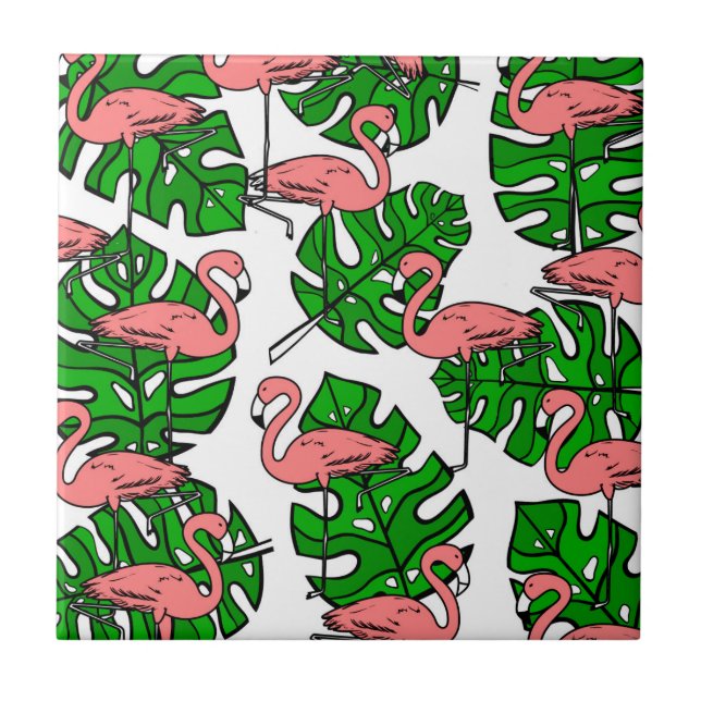 Cute Flamingo Pattern Kakelplatta (Framsidan)