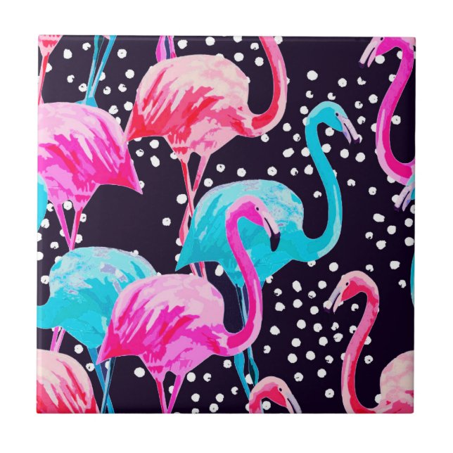 Cute Flamingo Pattern Kakelplatta (Framsidan)