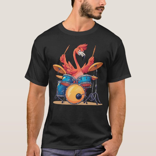 Cute Flamingo Playing Drums Flamingos Drummer Musi T Shirt (Framsida)