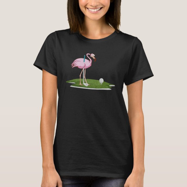 Cute Flamingo Playing Golf Golfer Sport Humor Golf T Shirt (Framsida)