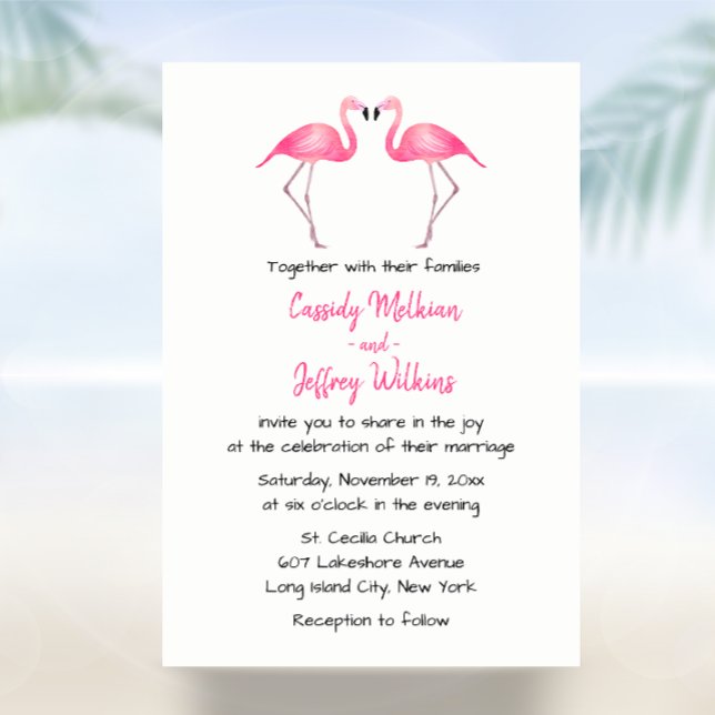 Cute Flamingo Rosa Beach Sommar Tropical Bröllop Inbjudningar (Skapare uppladdad)