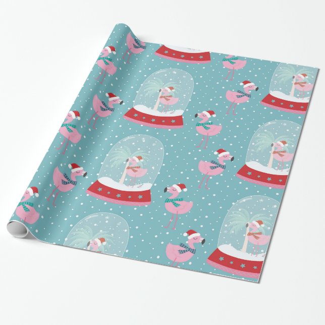 Cute flamingo snö globes presentpapper (Utrullad)