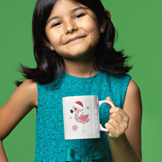 Cute Flamingo Snöflingor Child Namn Kärlek Santa Kaffemugg (Skapare uppladdad)