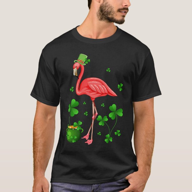 Cute Flamingo St Patrick's Day Leprechaun Hat Flam T Shirt (Framsida)