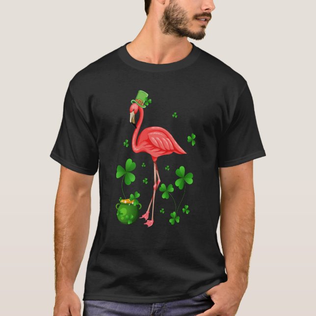Cute Flamingo St Patrick's Day Leprechaun Hat Flam T Shirt (Framsida)