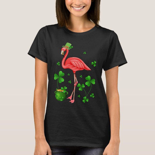 Cute Flamingo St Patrick's Day Leprechaun Hat Flam T Shirt (Framsida)