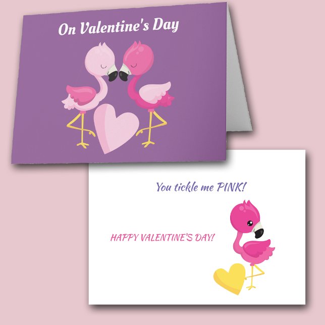 Cute Flamingo Tickle Me Rosa Valentine Card Helgkort (Skapare uppladdad)