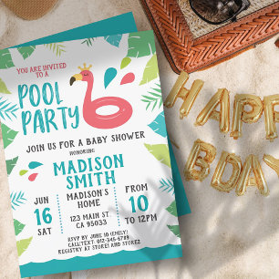 Cute Flamingo Tropical Bassäng Party Baby Shower Inbjudningar