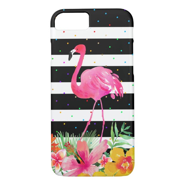 Cute Flamingo Tropical Flowers & Black Rand Case-Mate iPhone Skal (Baksida)