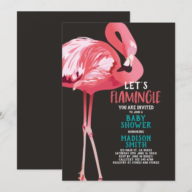 Cute Flamingo Tropical Låt oss Flamingle Baby Show Inbjudningar (Fram/baksida)
