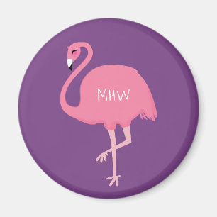 Cute Flamingos anpassningsbar monogram magnet