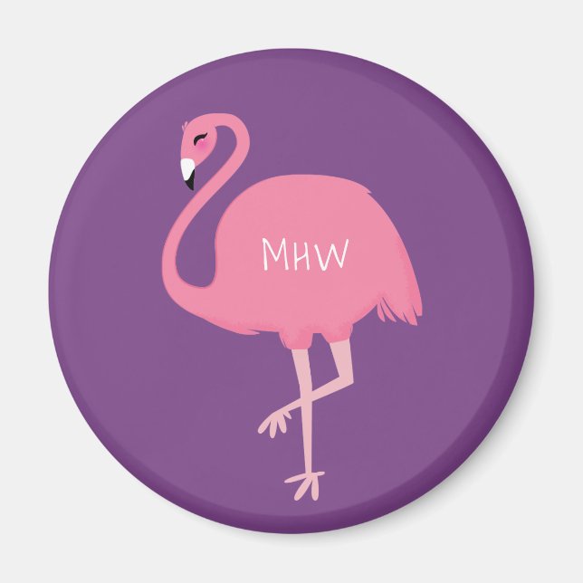 Cute Flamingos anpassningsbar monogram magnet (Framsidan)