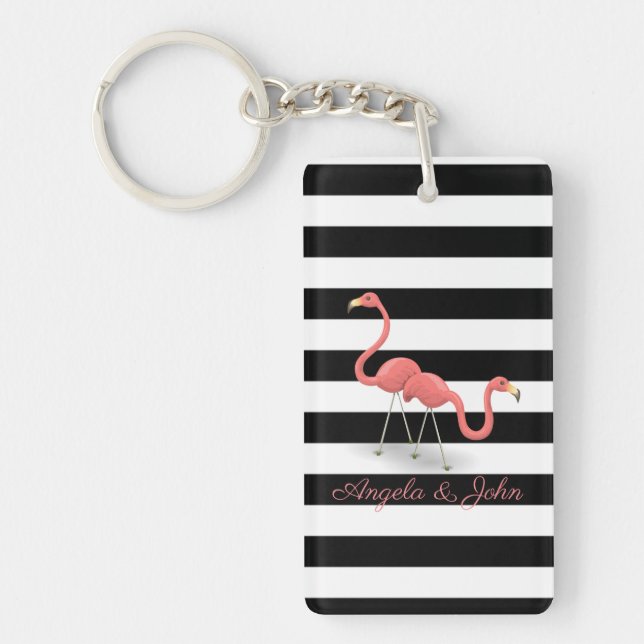 Cute Flamingos, Black, White Rand Personlig (Framsidan)