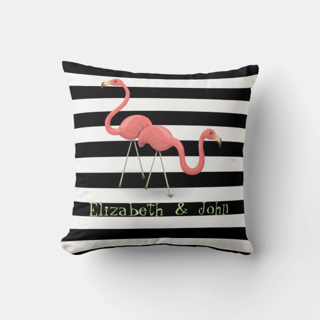 Cute Flamingos, Black, White Rand Personlig Kudde (Framsida)