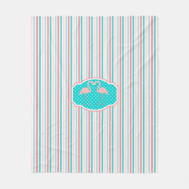 Cute Flamingos i Kärlek Mönster Fleecefilt (Framsidan)