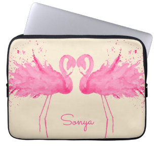 Cute Flamingos med ditt namn Laptop Fodral