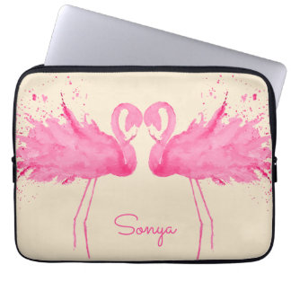 Cute Flamingos med ditt namn Laptop Fodral