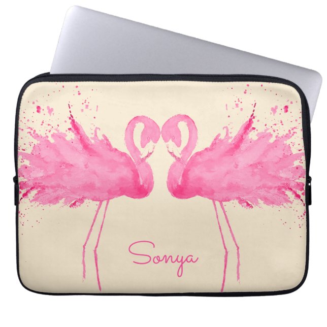 Cute Flamingos med ditt namn Laptop Fodral (Framsidan)