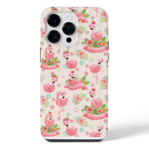 Cute flamingos och tropiska blommor