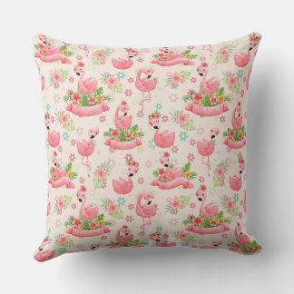Cute flamingos och tropiska blommor kudde