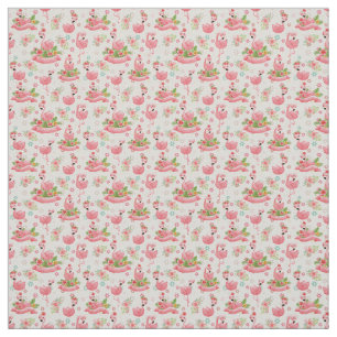 Cute flamingos och tropiska blommor tyg