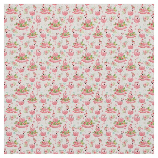 Cute flamingos och tropiska blommor tyg (Provkarta)