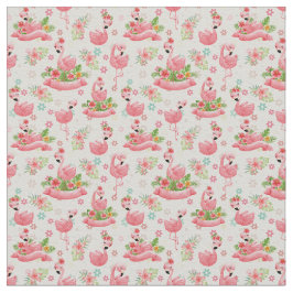 Cute flamingos och tropiska blommor tyg