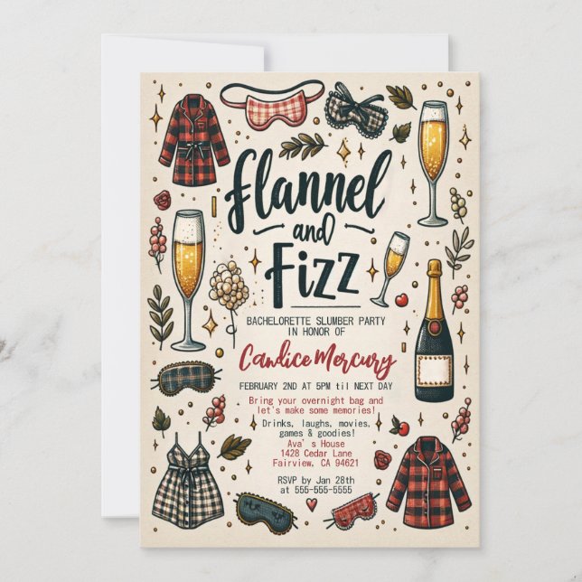 Cute Flanals och Fizz Slumber Bachelorette Party Inbjudningar (Framsida)