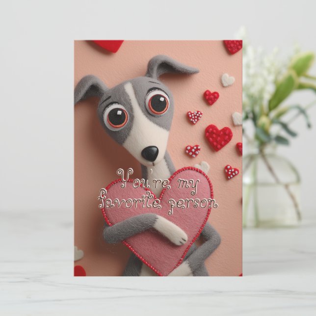 Cute Flannel Puppy With Hearts Valentine-Birthday Julkort (Stående Fram)