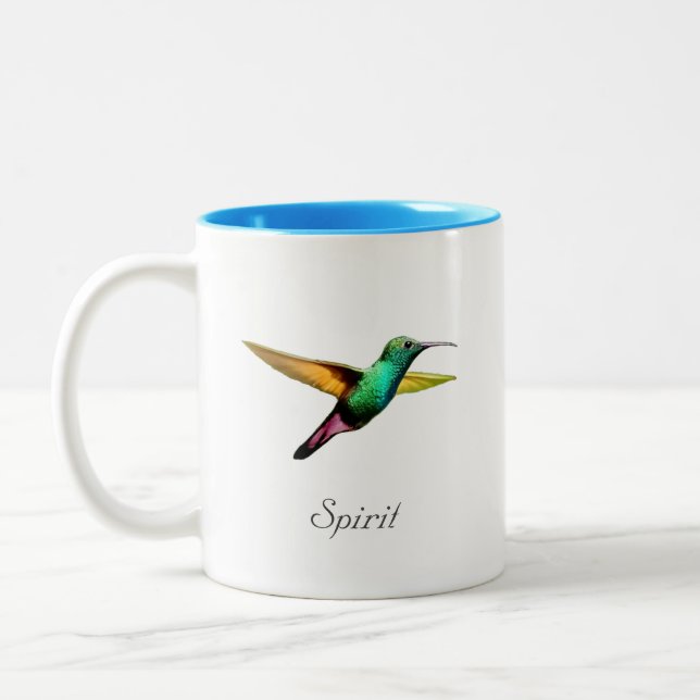 Cute, flerfärgad hummingbird & calligraphy Två-Tonad mugg (Vänster)