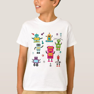 Cute Flerfärgade robots Kids Robot Mönster T Shirt