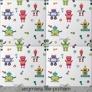 Cute Flerfärgade robots Kids Robot Seamless Kakelplatta