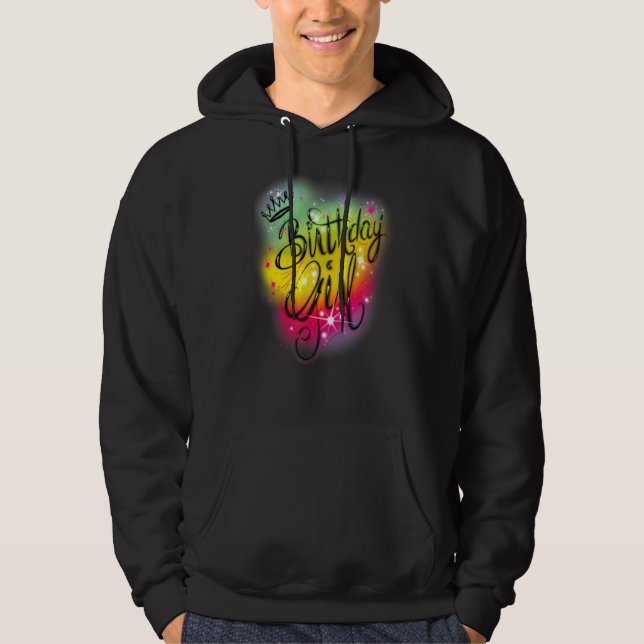 Cute Flick kalas Birthday Airbrush Graffi Hoodie (Framsida)