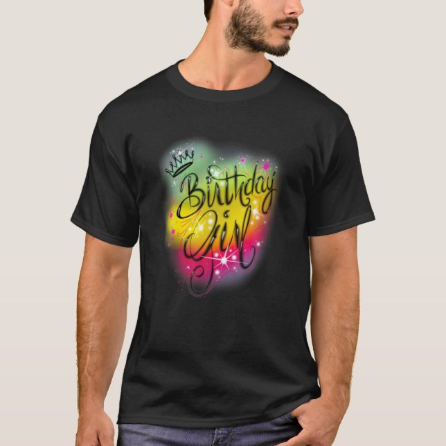 Cute Flick kalas Birthday Airbrush Graffi T Shirt (Framsida)