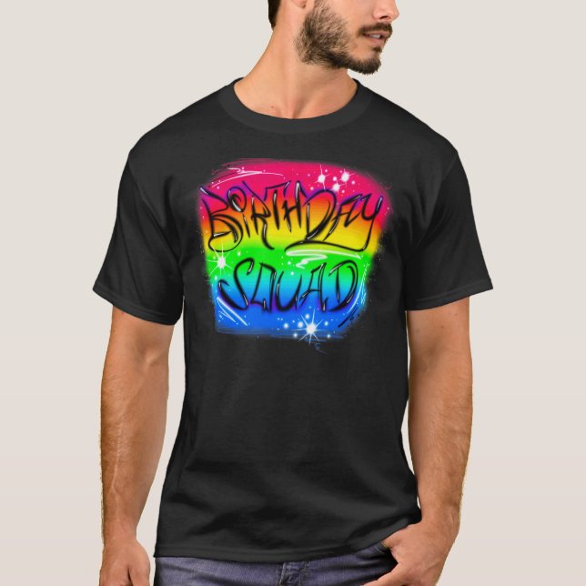 Cute Flick kalas Birthday Squad Airbrush T Shirt (Framsida)