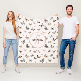 Cute Flicka Anpassningsbar Monogram Butterfly Möns Fleecefilt