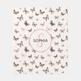Cute Flicka Anpassningsbar Monogram Butterfly Möns Fleecefilt