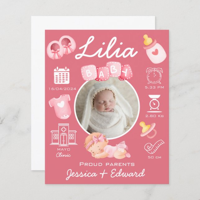 Cute Flicka Birgats Stats Rosa Nyfödd Modern (Fram/baksida)