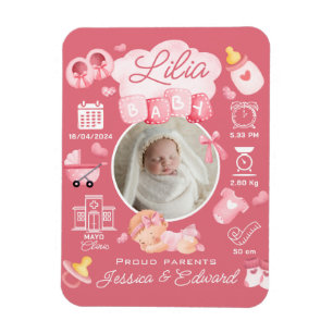 Cute Flicka Birgats Stats Rosa Nyfödd Modern Magnet