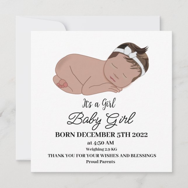 Cute Flicka Birth Notice (Framsida)
