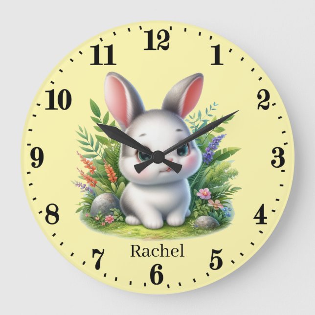 Cute flicka bunny, lägg till namn stor klocka (Framsida)